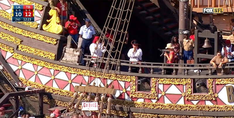 Thanks to a quirk in maritime law, all Tampa Bay Buccaneers games take place in international waters. Piracy abounds. (Screenshot: Fox)